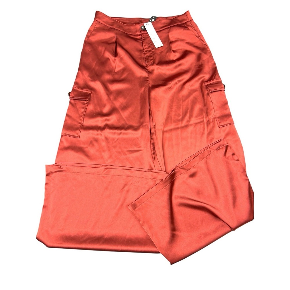 NEW VICI ROSE MERANA SATIN‎ CARGO PANTS WIDE LEG SIZE LARGE NWT $68 MSRP